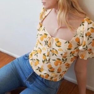 Reformation Lemon Print Top - Yellow and White